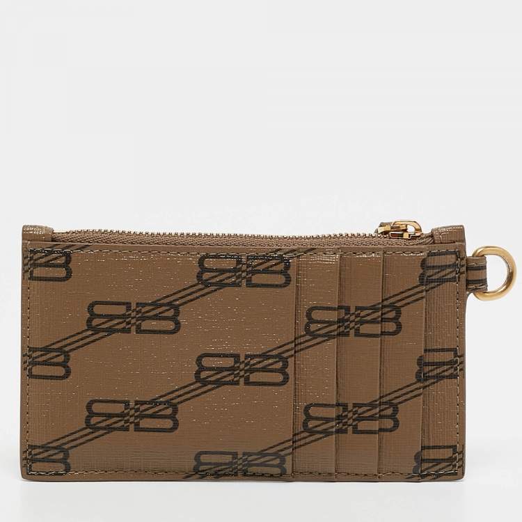 Pre Owned Balenciaga Brown BB Monogram Canvas Lanyard Card Holder
