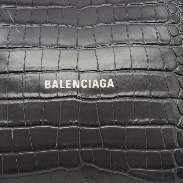 Pre Owned Balenciaga Grey Croc Embossed Leather Flat Zip Pouch