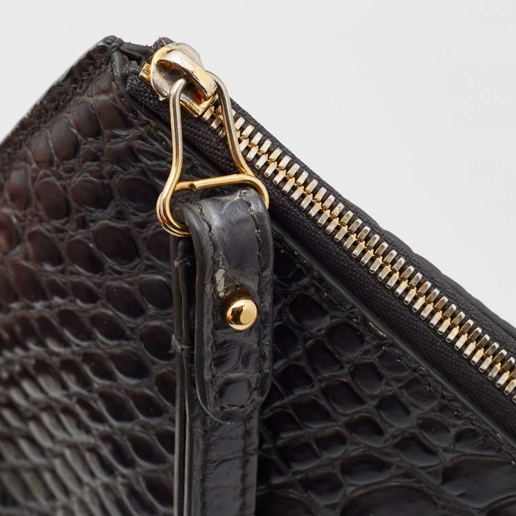 Pre Owned Balenciaga Grey Croc Embossed Leather Flat Zip Pouch