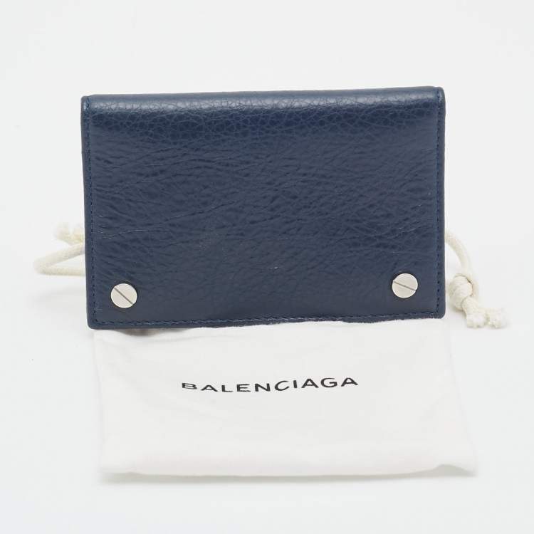 Pre Owned Balenciaga Navy Blue Leather Flap Card Case