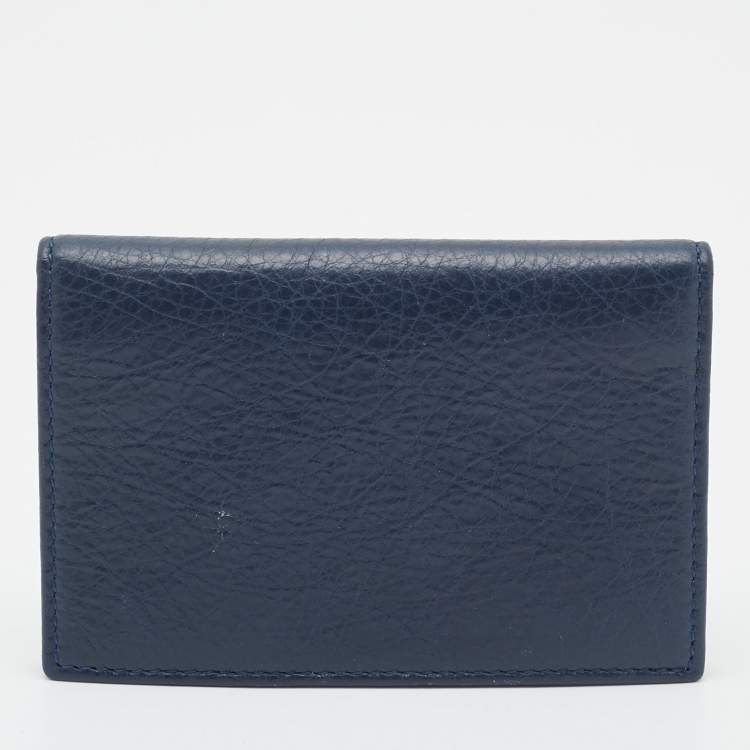 Pre Owned Balenciaga Navy Blue Leather Flap Card Case