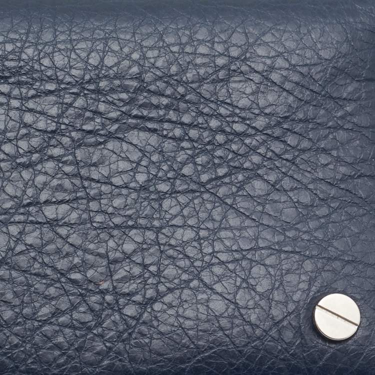 Pre Owned Balenciaga Navy Blue Leather Flap Card Case