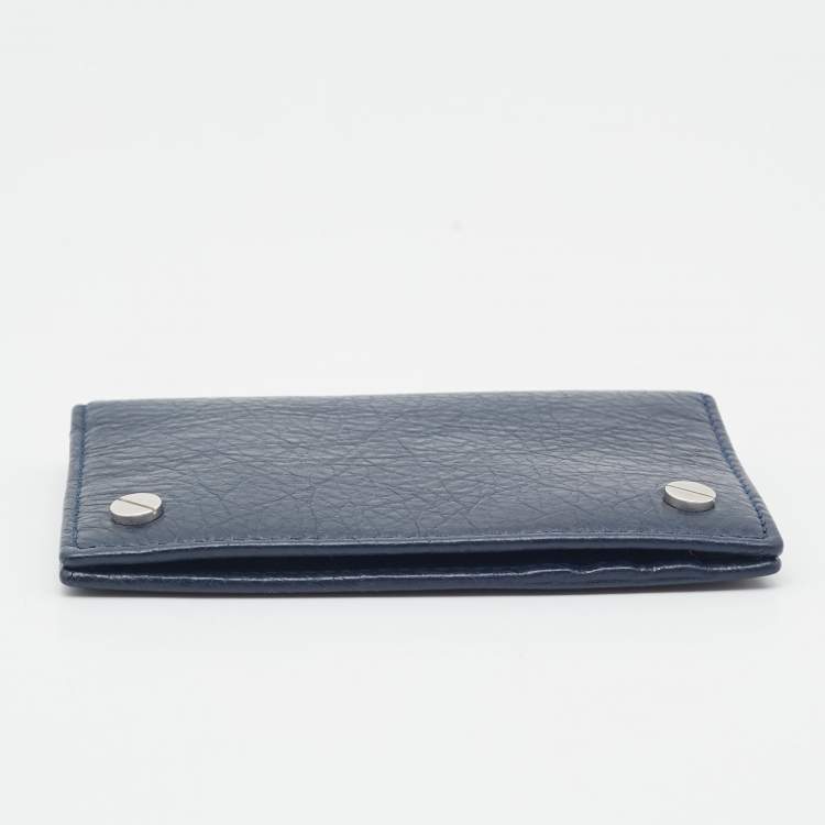 Pre Owned Balenciaga Navy Blue Leather Flap Card Case