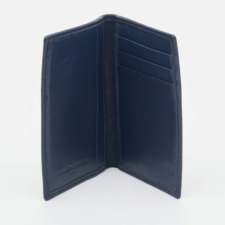 Pre Owned Balenciaga Navy Blue Leather Flap Card Case