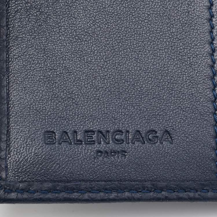Pre Owned Balenciaga Navy Blue Leather Flap Card Case