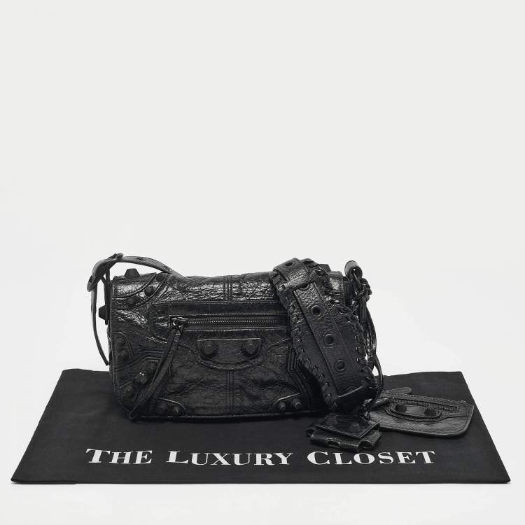 Pre Owned Balenciaga Black Leather Le Cagole Flap Shoulder Bag