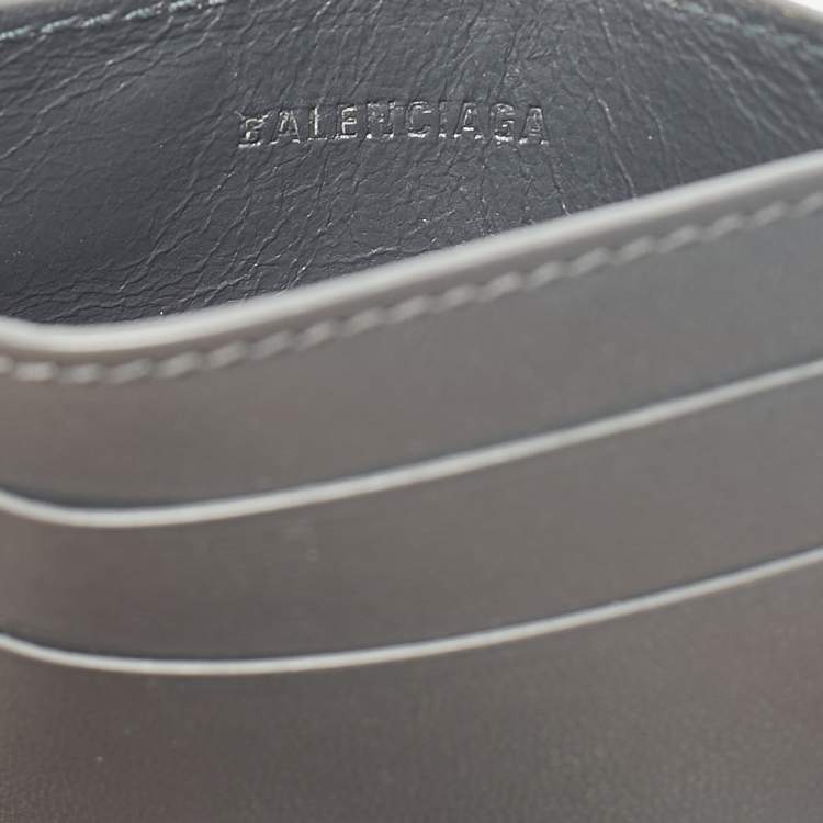 Pre Owned Balenciaga Dark Grey Leather Logo Card Case