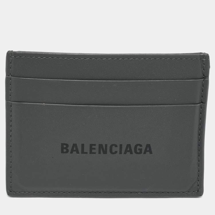 Pre Owned Balenciaga Dark Grey Leather Logo Card Case