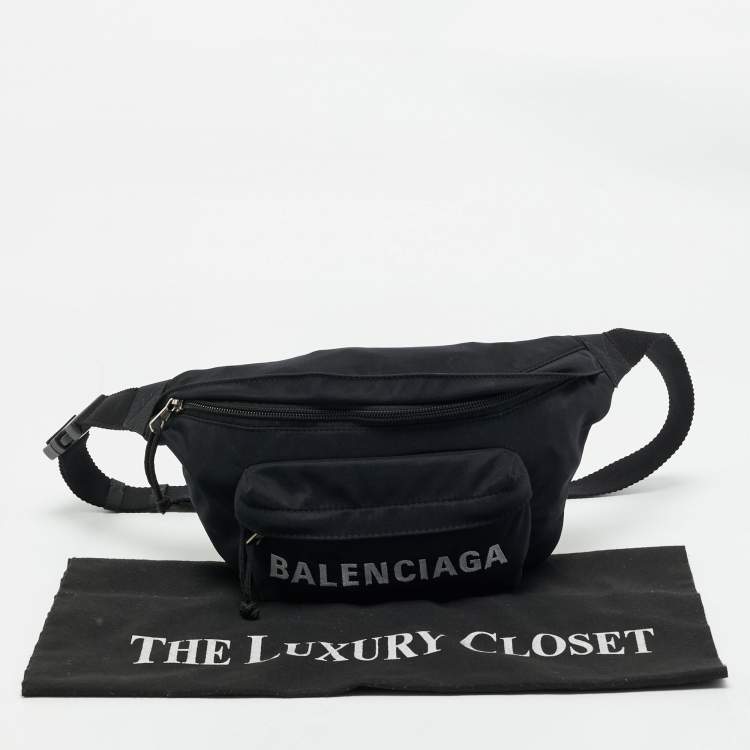 Pre Owned Balenciaga Black Nylon Logo Belt Bag