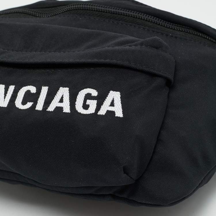 Pre Owned Balenciaga Black Nylon Logo Belt Bag