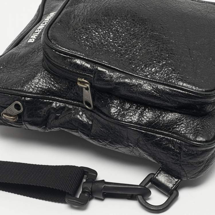 Pre Owned Balenciaga Black Leather Explorer Crossbody Bag