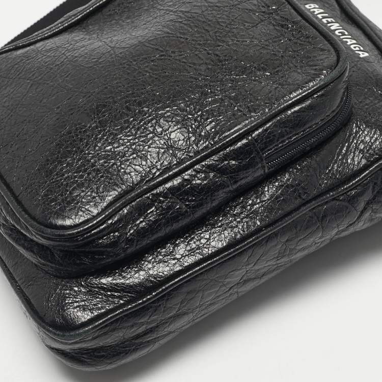 Pre Owned Balenciaga Black Leather Explorer Crossbody Bag