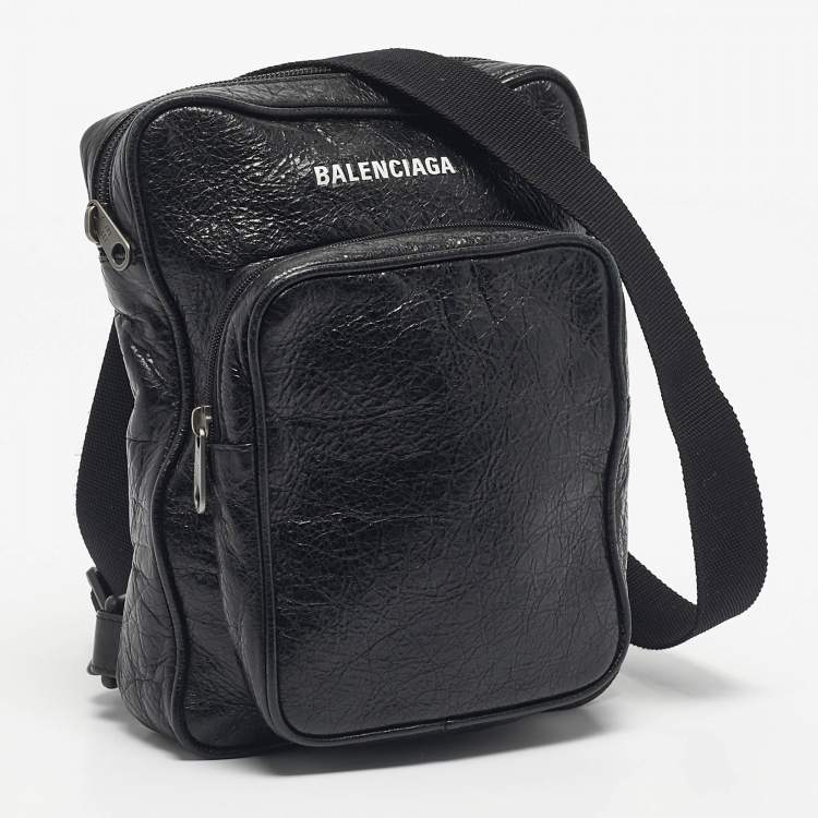 Pre Owned Balenciaga Black Leather Explorer Crossbody Bag
