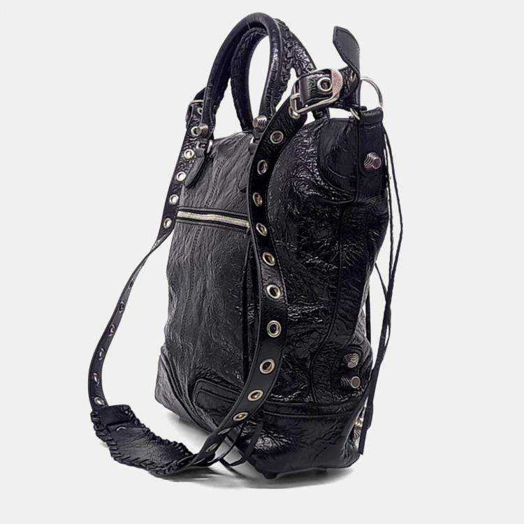 Pre Owned Balenciaga Black Leather Le Cargol Man Tote Bag