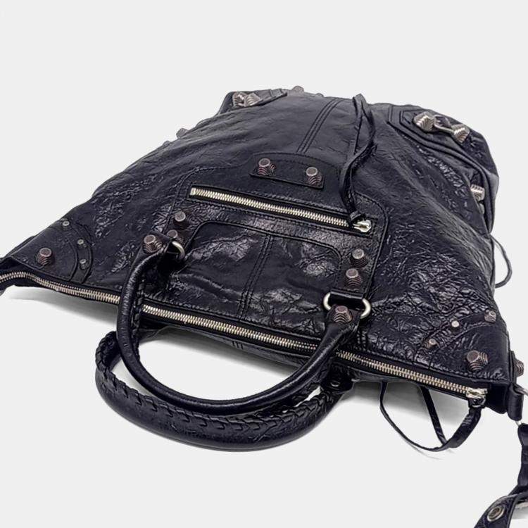 Pre Owned Balenciaga Black Leather Le Cargol Man Tote Bag