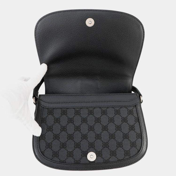 Pre Owned حقيبة كتف بالينسياغا غوتشي بالينسياغا ذا هاكر بروجكت أوفيديا قماش جلدي أسود