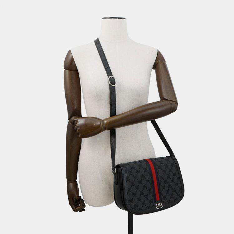 Pre Owned حقيبة كتف بالينسياغا غوتشي بالينسياغا ذا هاكر بروجكت أوفيديا قماش جلدي أسود