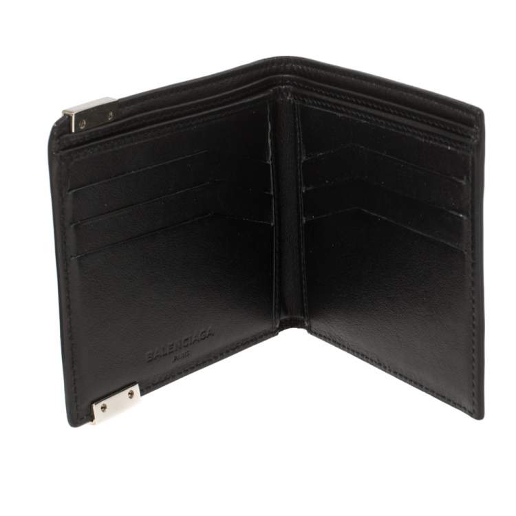 Pre Owned Balenciaga Black Marble Print Leather Bifold Wallet