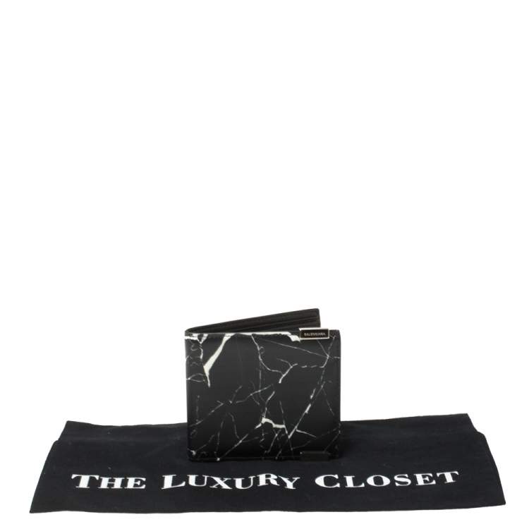 Pre Owned Balenciaga Black Marble Print Leather Bifold Wallet