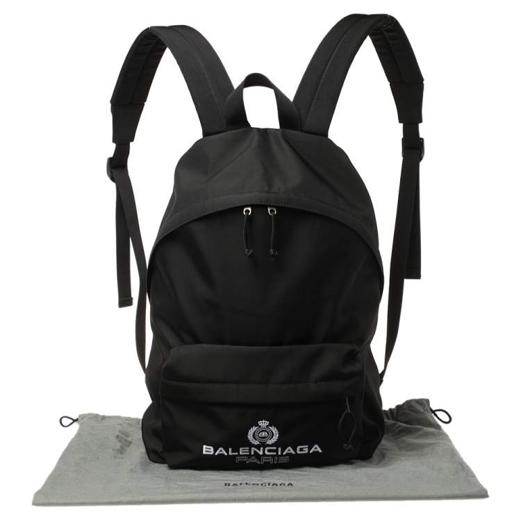 Pre Owned Balenciaga Black Nylon Logo Crest Backpack