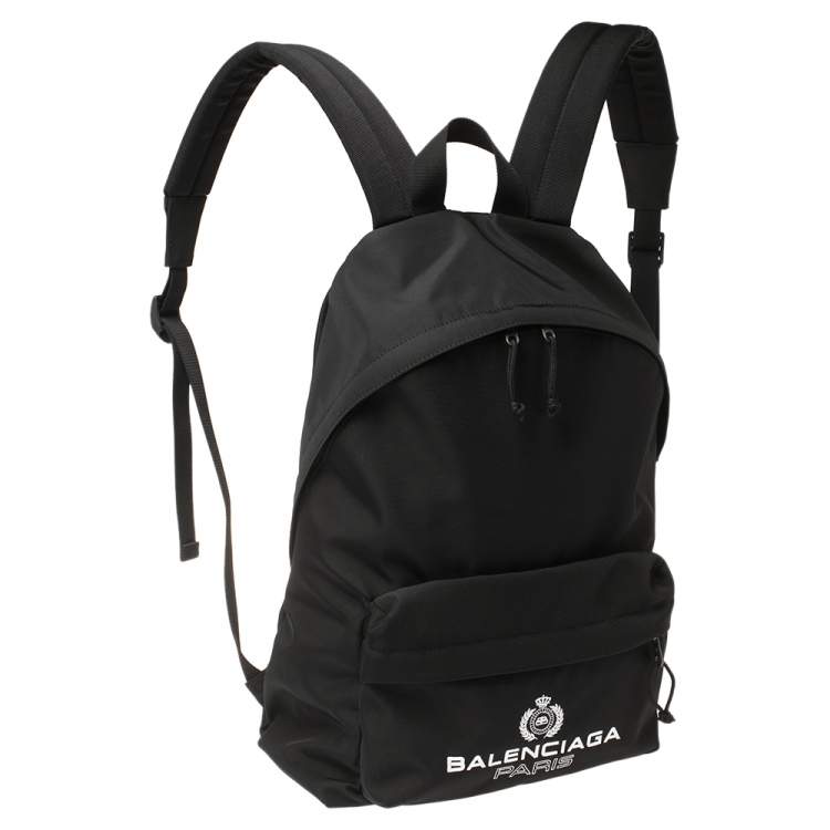 Pre Owned Balenciaga Black Nylon Logo Crest Backpack