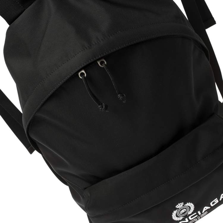 Pre Owned Balenciaga Black Nylon Logo Crest Backpack