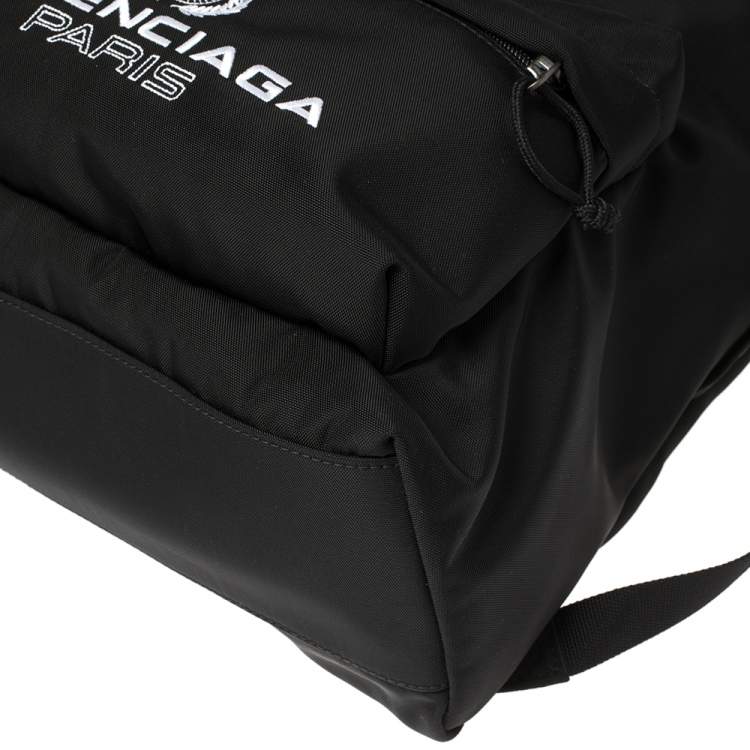 Pre Owned Balenciaga Black Nylon Logo Crest Backpack