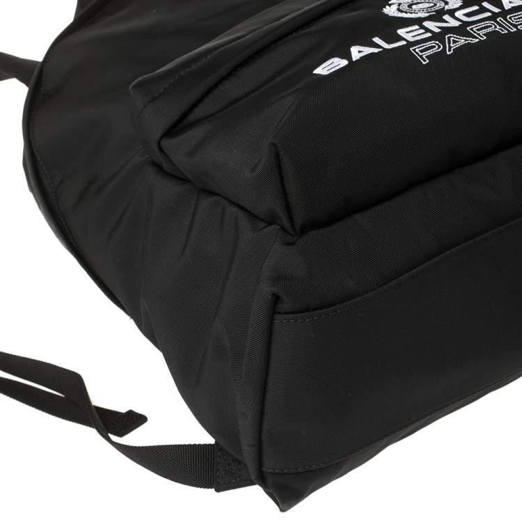 Pre Owned Balenciaga Black Nylon Logo Crest Backpack
