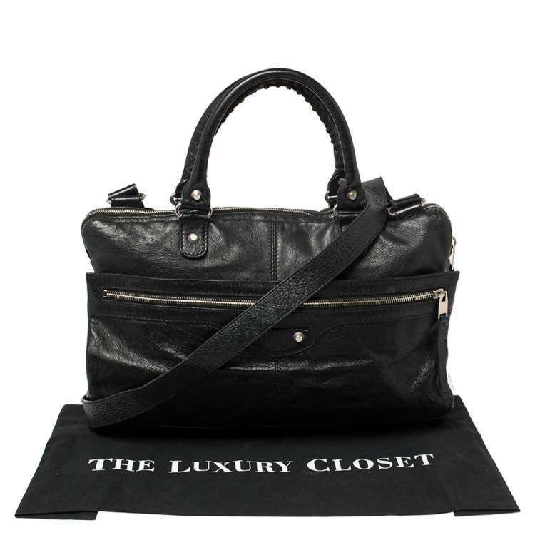 Pre Owned Balenciaga Black Crinkled Leather Briefcase Bag