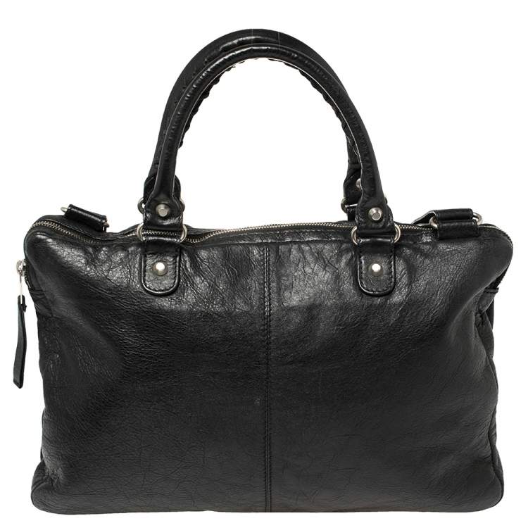Pre Owned Balenciaga Black Crinkled Leather Briefcase Bag