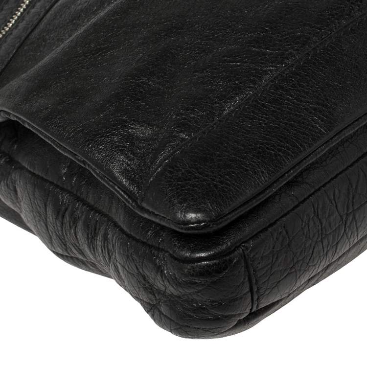 Pre Owned Balenciaga Black Crinkled Leather Briefcase Bag