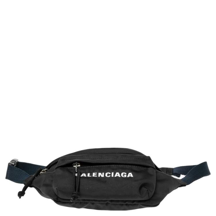 Pre Owned Balenciaga Black Logo Nylon Explorer Belt Bag