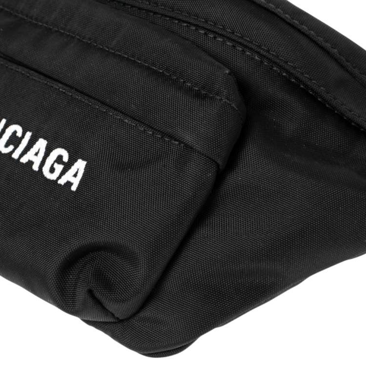 Pre Owned Balenciaga Black Logo Nylon Explorer Belt Bag