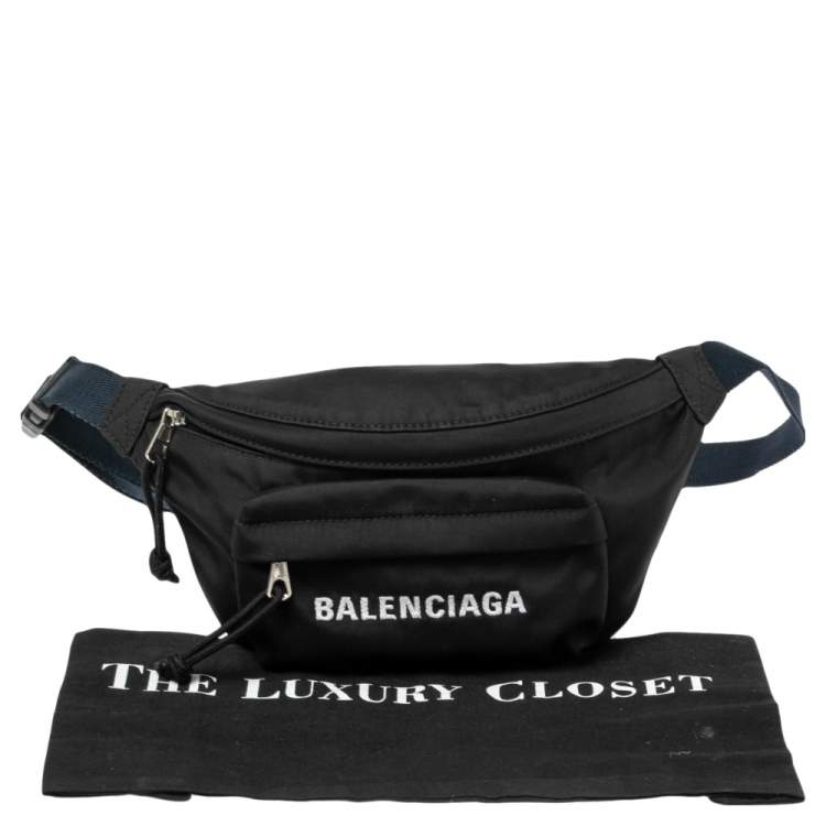 Pre Owned Balenciaga Black Logo Nylon Explorer Belt Bag