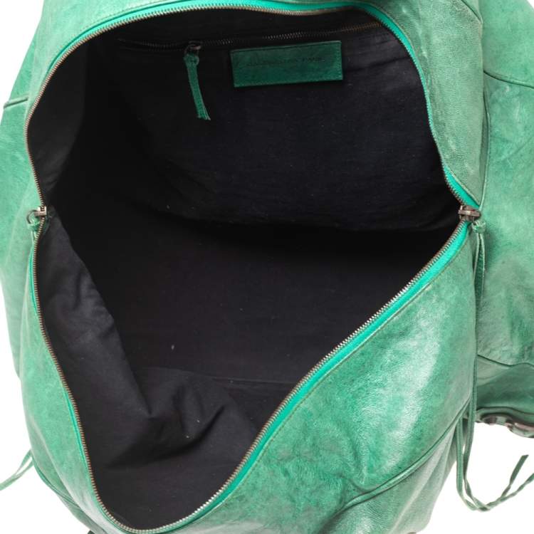 Pre Owned Balenciaga Green Leather Motorcross Voyage Duffel Bag