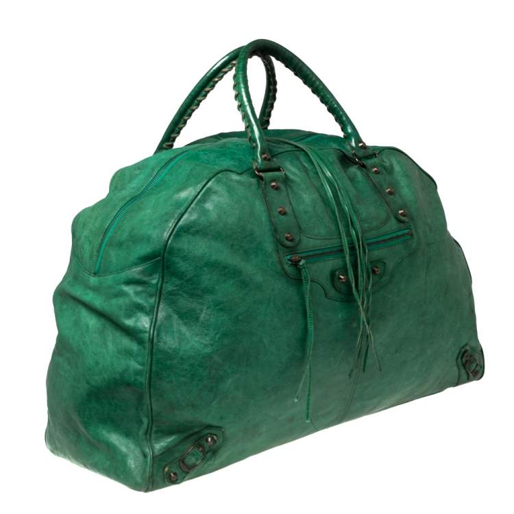 Pre Owned Balenciaga Green Leather Motorcross Voyage Duffel Bag