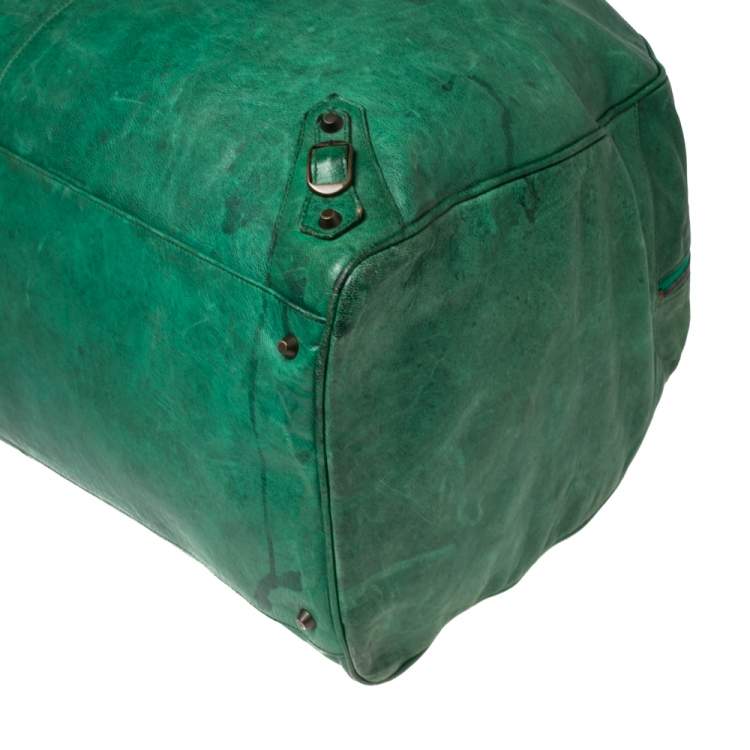 Pre Owned Balenciaga Green Leather Motorcross Voyage Duffel Bag