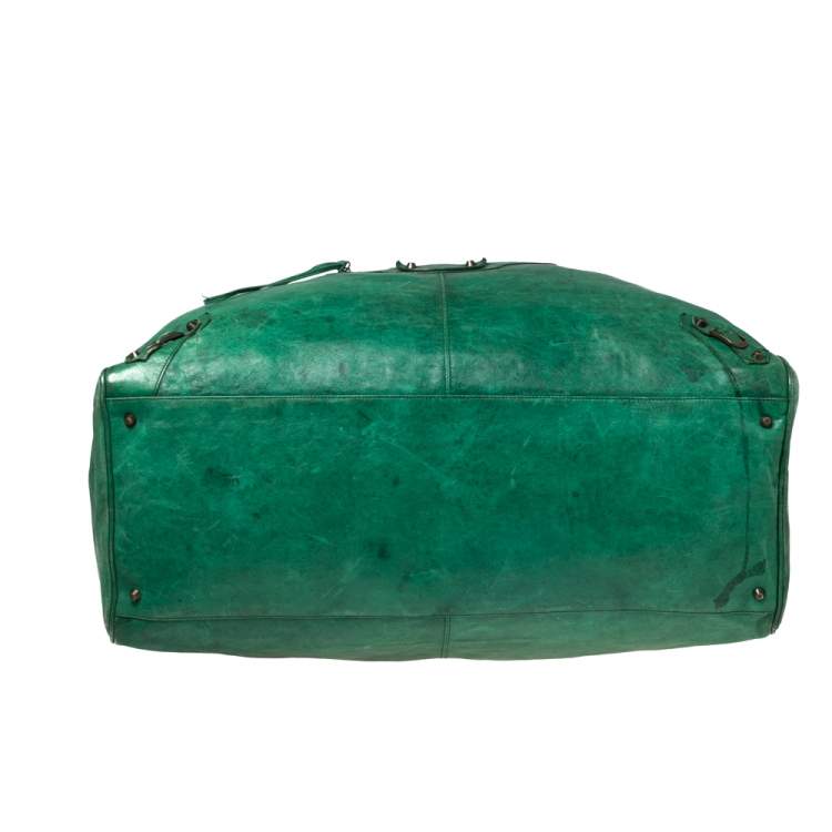 Pre Owned Balenciaga Green Leather Motorcross Voyage Duffel Bag