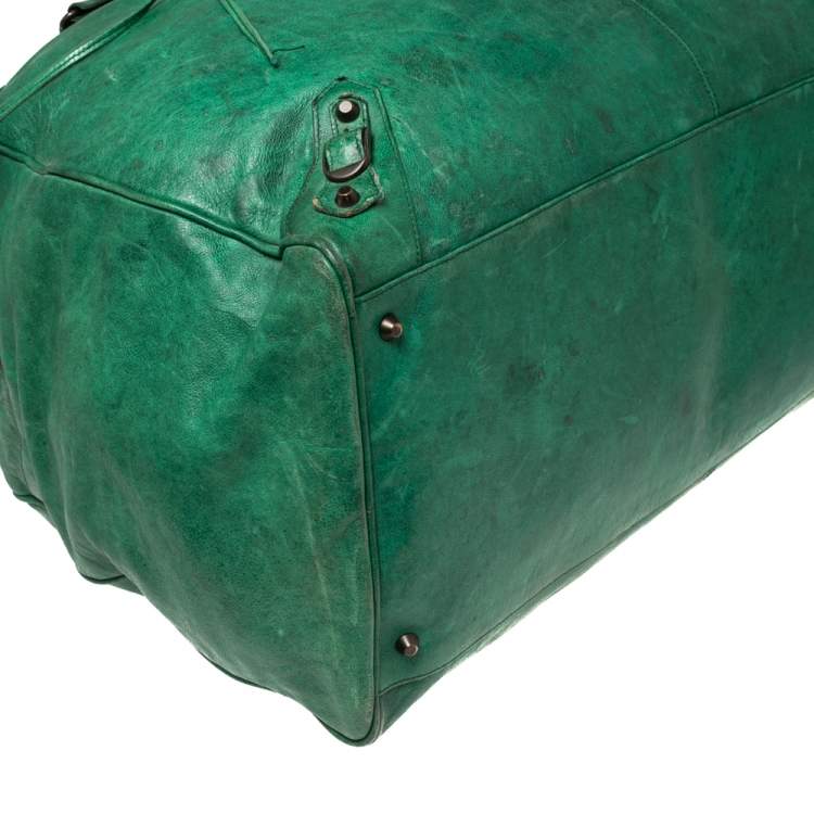 Pre Owned Balenciaga Green Leather Motorcross Voyage Duffel Bag