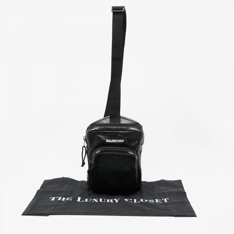 Pre Owned Balenciaga Black Leather Explorer Crossbody Bag