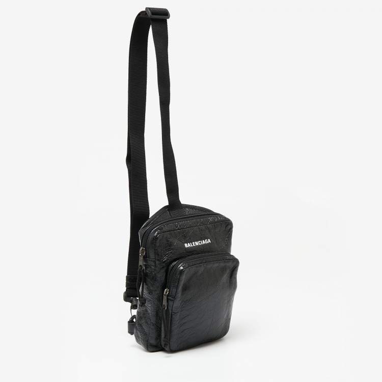 Pre Owned Balenciaga Black Leather Explorer Crossbody Bag