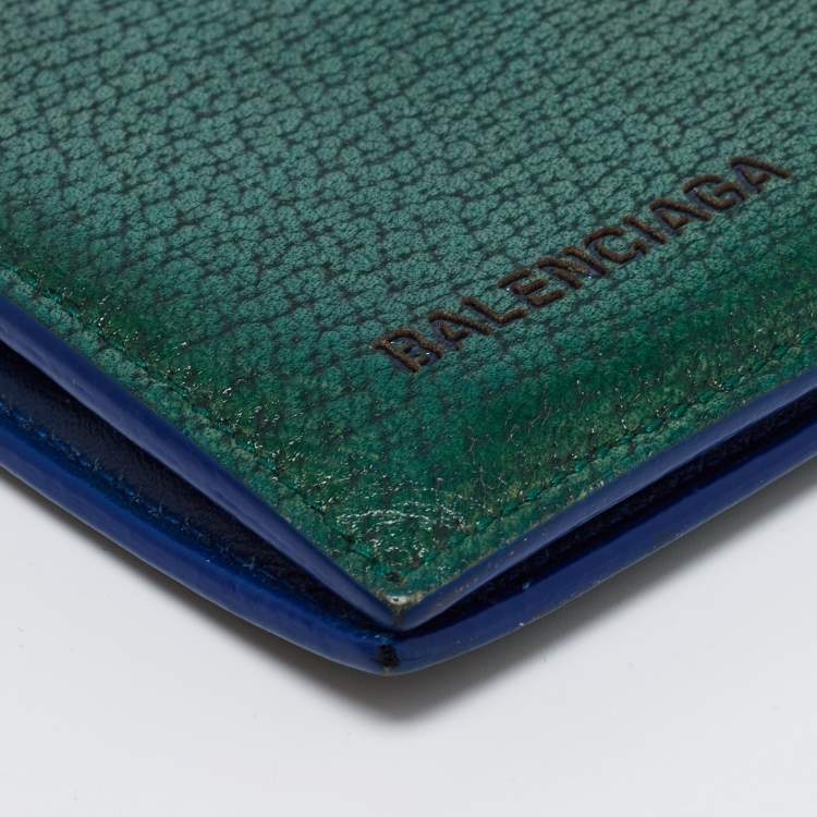 Pre Owned Balenciaga Green Leather Bifold Wallet