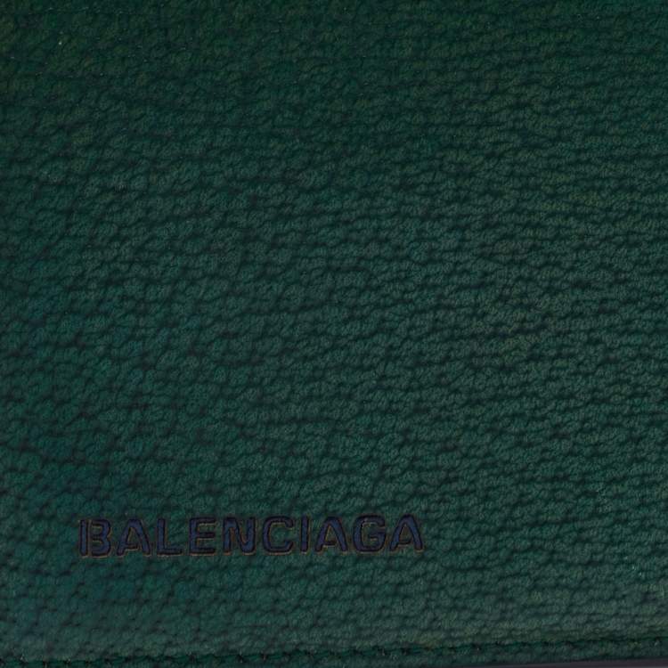 Pre Owned Balenciaga Green Leather Bifold Wallet