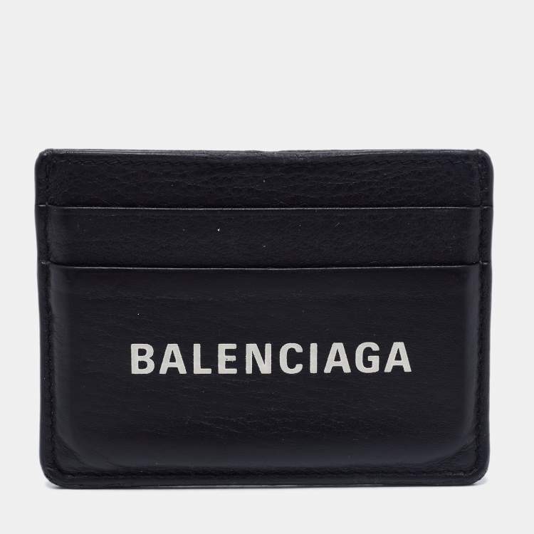 Pre Owned Balenciaga Black Leather Logo Print Card Holder
