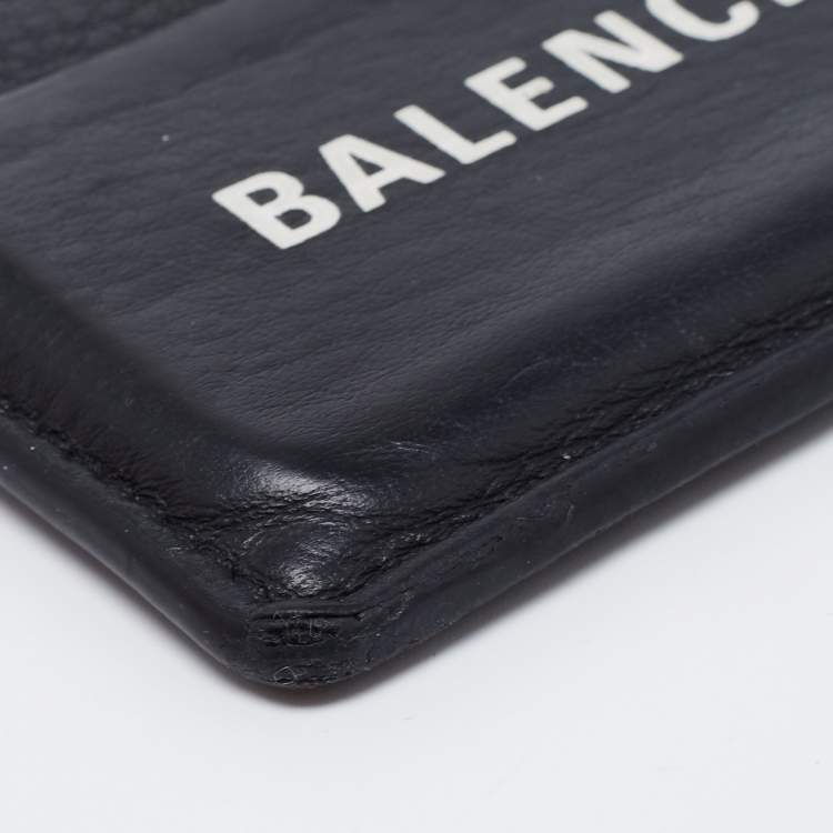 Pre Owned Balenciaga Black Leather Logo Print Card Holder