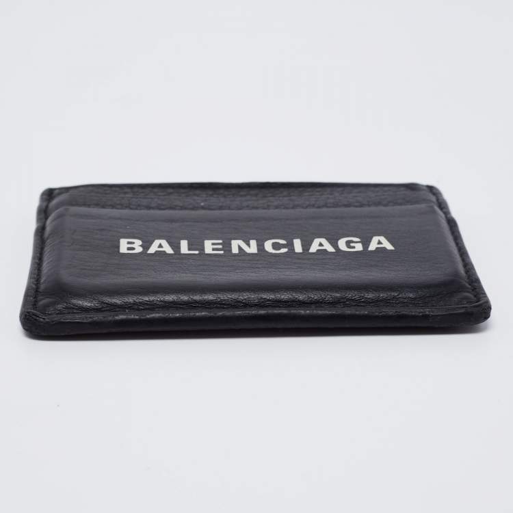 Pre Owned Balenciaga Black Leather Logo Print Card Holder