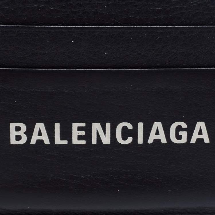 Pre Owned Balenciaga Black Leather Logo Print Card Holder