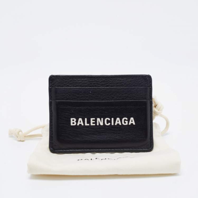 Pre Owned Balenciaga Black Leather Logo Print Card Holder