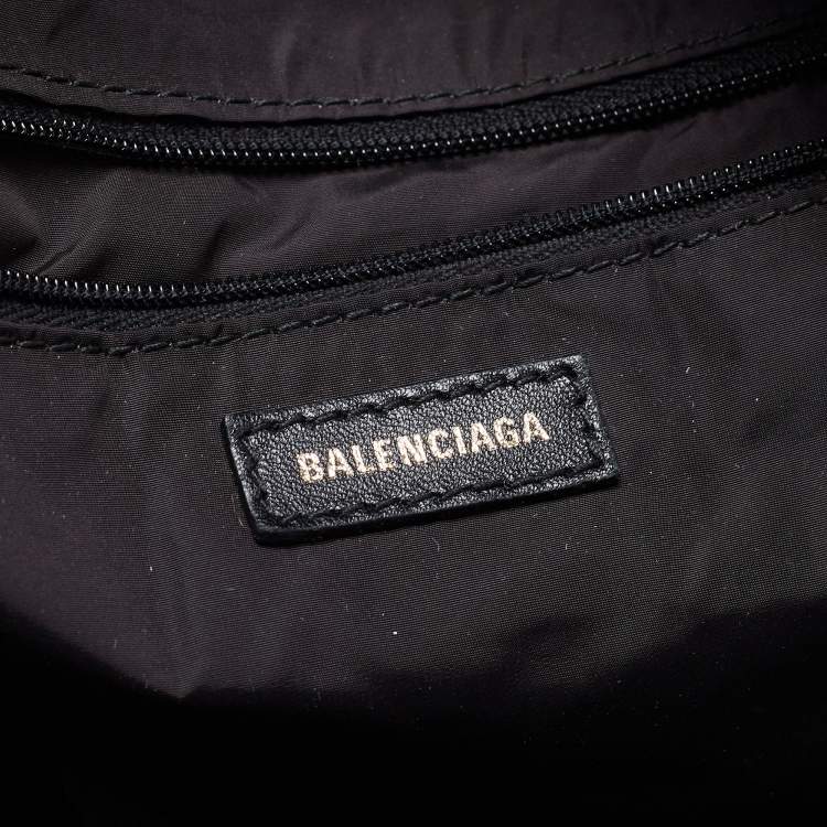 Pre Owned Balenciaga Black/White All Over Logo Print Nylon Backpack