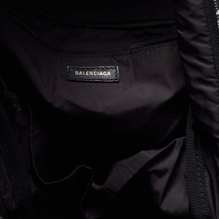 Pre Owned Balenciaga Black/White All Over Logo Print Nylon Backpack